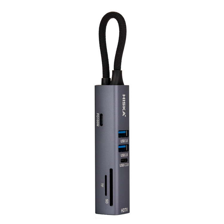 هاب 7 در 1 USB‑C مدل HR‑53 | هاب تایپ سی با HDMI 4K و PD 100W