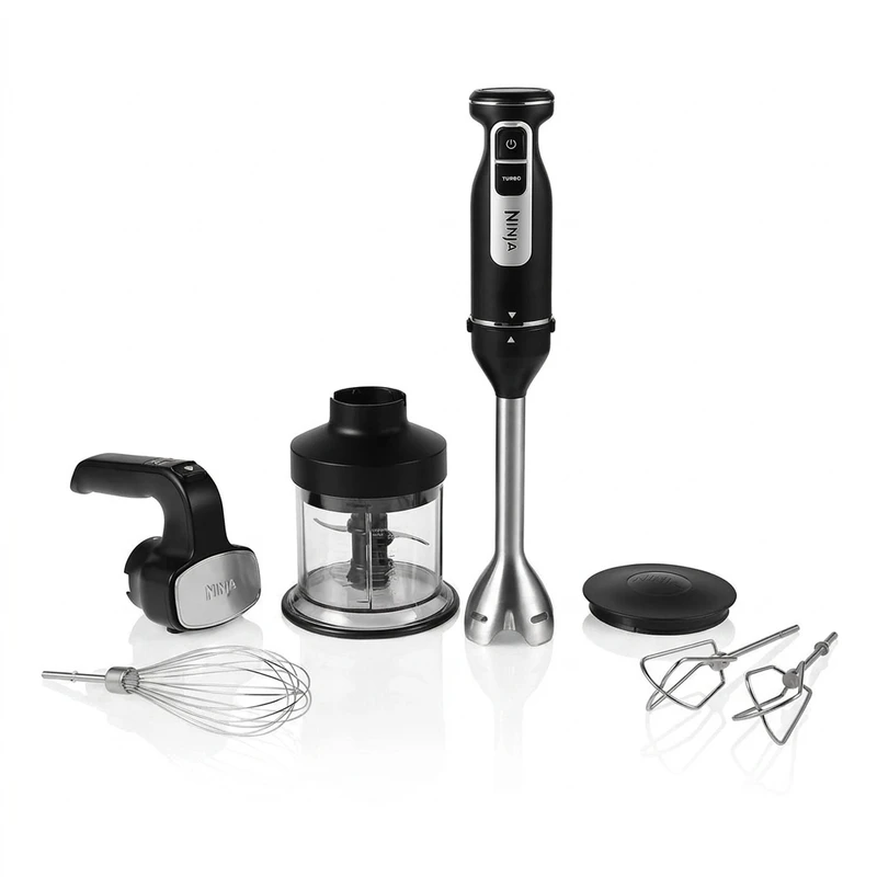 گوشت‌کوب برقی 850 وات نینجا مدل CI100UK، چندکاره، دارای تیغه 6 پره استیل ضدزنگ، خردکن 700 میلی‌لیتری، همراه همزن، بدنه پلاستیکی و استیل ضدزنگ، کنترل دکمه‌ای، فناوری ضدپاشش و محافظ گرمای بیش از حد